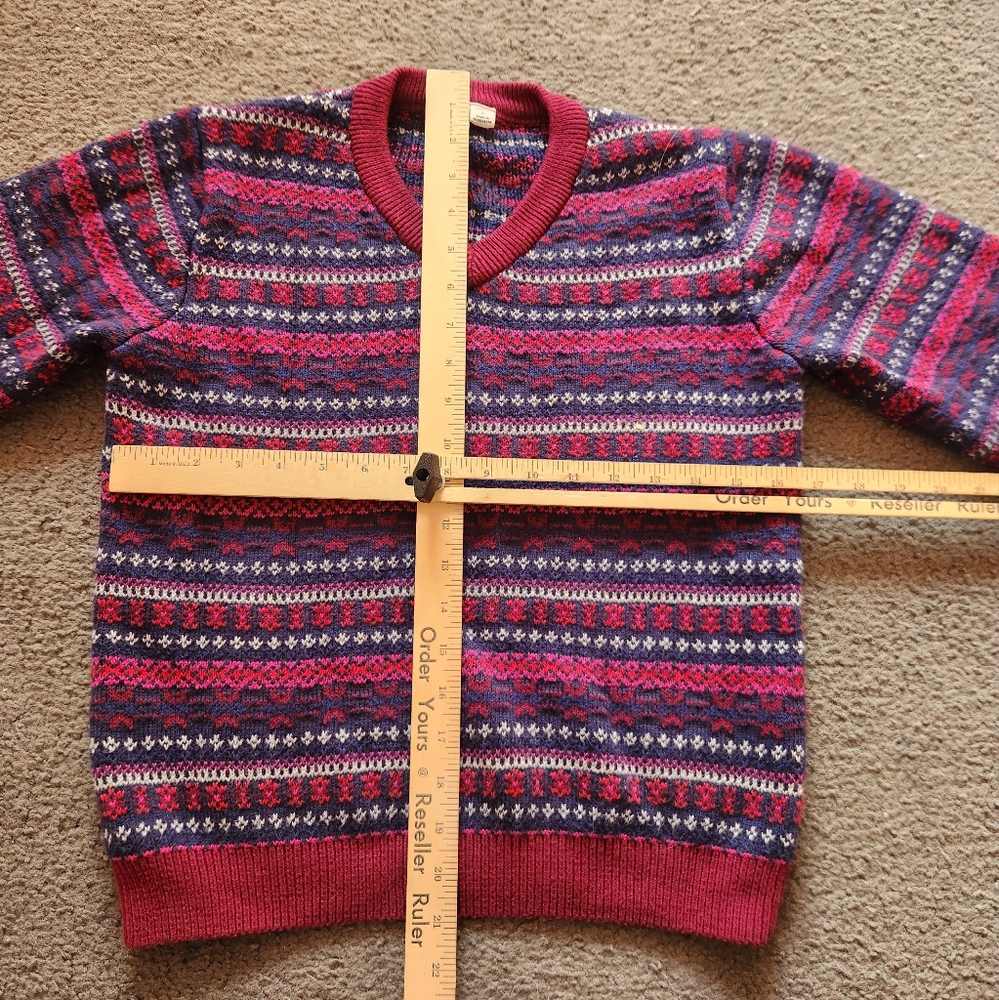 JANIE & JACK Kids Sweater Size 12 Red Blue Cotton Fair Isle V-Neck Long Sleeve - Picture 5 of 7